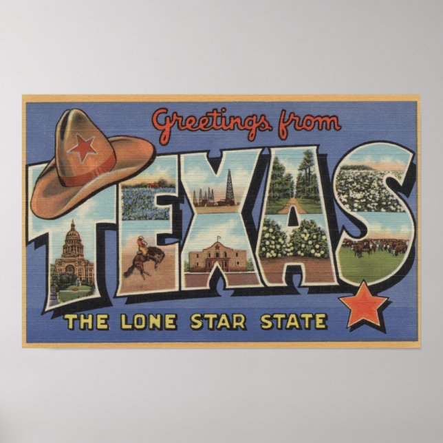 Affiche TexasSalutations De L'État Lone Star (Devant)