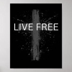 Affiche Texte chrétien Live Free, Drapeau croix patriotiqu