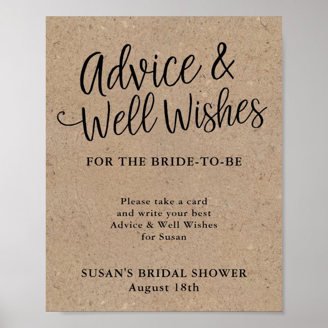Affiche Texte de conseils et vœux de mariage Rustic Kraft  (Devant)