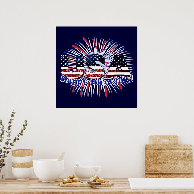Affiche Texte de drapeau américain scintillant feux d'arti (Cuisine)