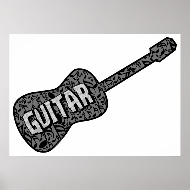 Affiche Texte des notes de musique de guitare (Devant)