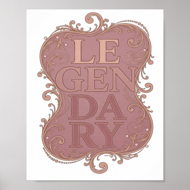 Affiche Texte en 3D LEGENDAIRE frappant l'or Art (Devant)