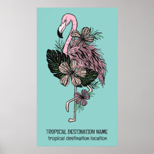 Affiche Texte et couleur personnalisés Flamant rose rose