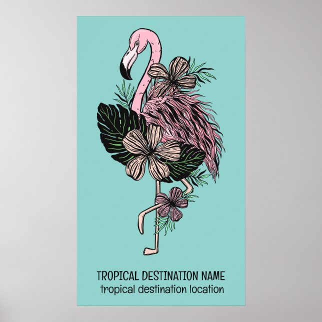 Affiche Texte et couleur personnalisés Flamant rose rose (Devant)
