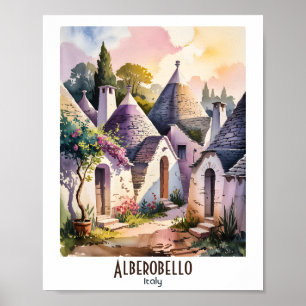 Affiche Texte personnalisé Alberobello Italie Trulli Aquar