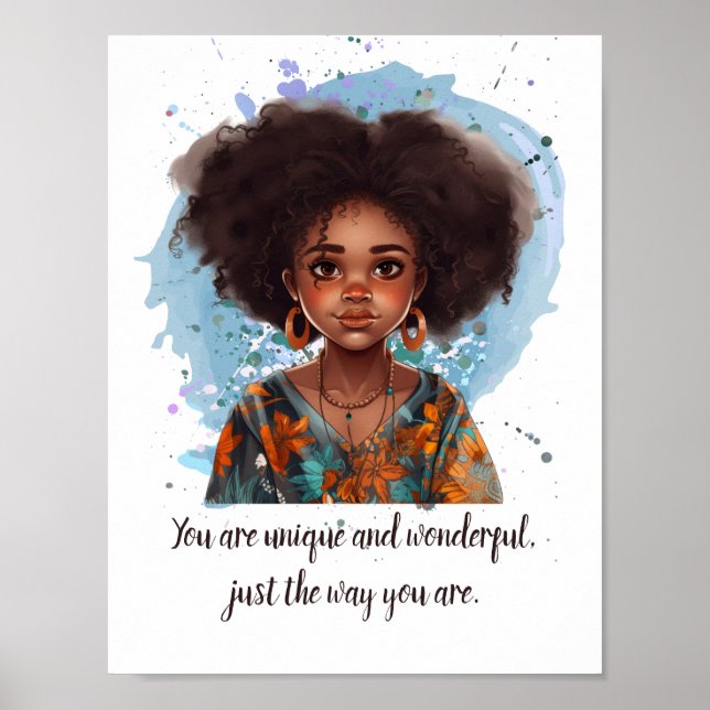 Affiche Texte Personnalisé Belle fille afro-américaine (Devant)