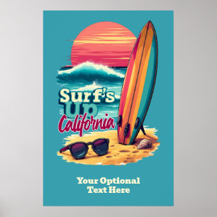 Affiche Texte personnalisé Californie Surf