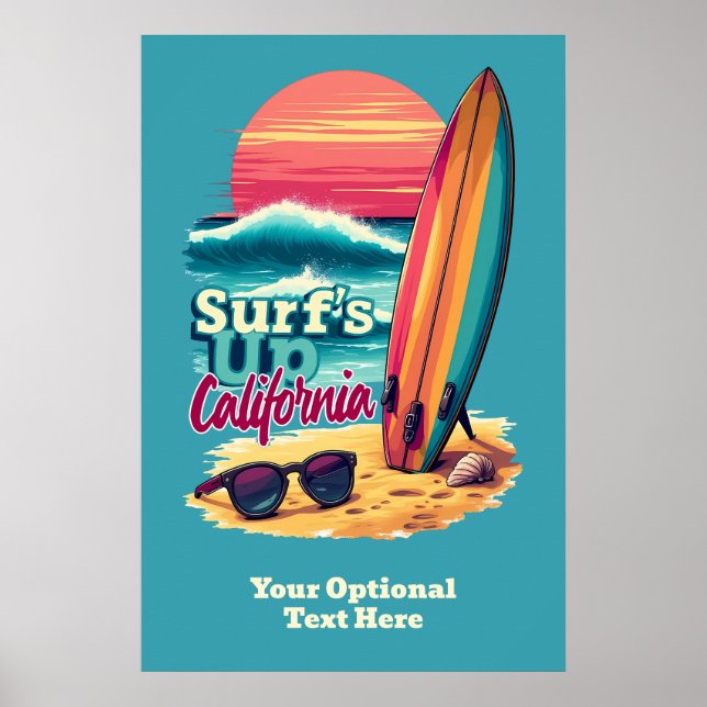 Affiche Texte personnalisé Californie Surf (Devant)