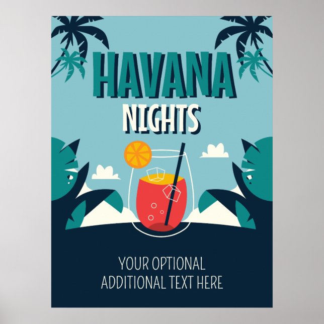 Affiche Texte personnalisé "Havana Nights" (Devant)