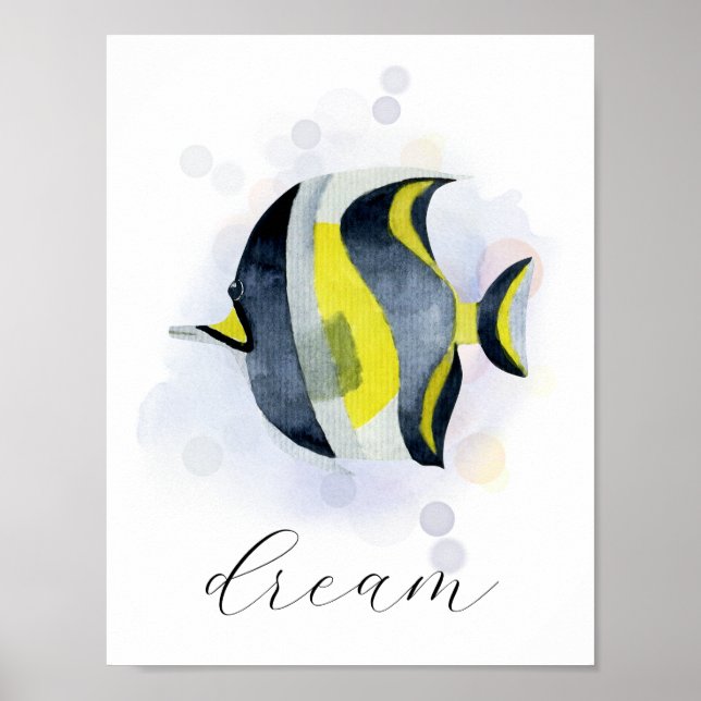 Affiche Texte personnalisé Jaune Bleu Poisson Tropical Thè (Devant)