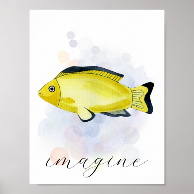 Affiche Texte personnalisé Jaune Noir Poisson Tropical Thè (Devant)