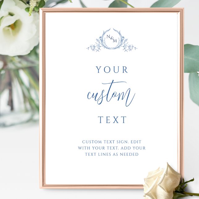 Affiche Texte personnalisé, panneau Mariage Monogramme ble (Créateur téléchargé)