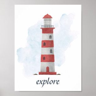 Affiche Texte personnalisé Phare Rouge Blanc Nautilus Océa