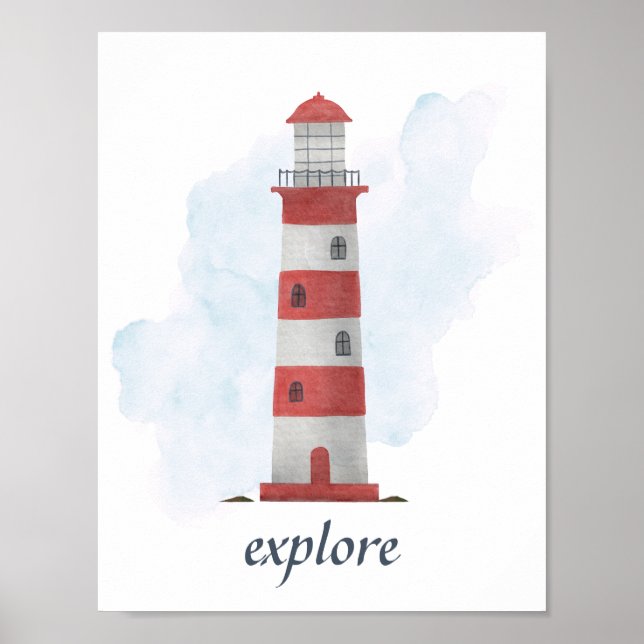 Affiche Texte personnalisé Phare Rouge Blanc Nautilus Océa (Devant)