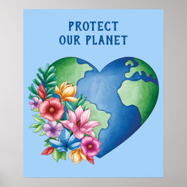 Affiche Texte personnalisé Planète Terre Coeur (Devant)