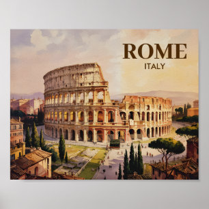 Affiche Texte personnalisé Rome Italie Colisée Rétro Aquar