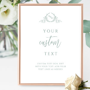 Affiche Texte personnalisé, signe Mariage Monogramme vert