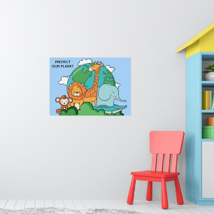 Affiche Texte personnalisé Terre avec animaux
