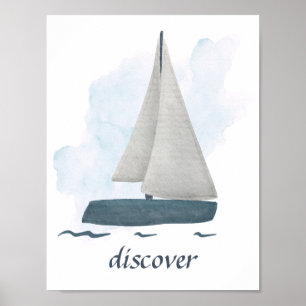 Affiche Texte personnalisé Voile Bateau Bleu Blanc Nautilu