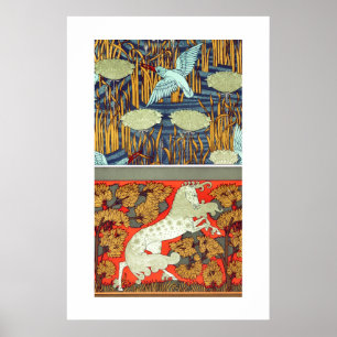 Affiche Textile Art nouveau roi pêcheur cheval Verneuil