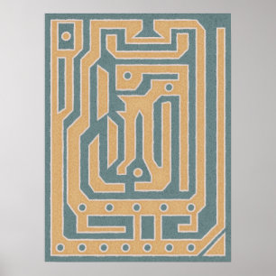 Affiche Texturé Beige Turquoise Maze Abstrait Design