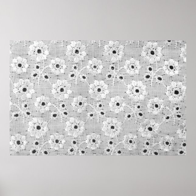 Affiche Texture de dentelle fine en tissu blanc avec éléga (Devant)