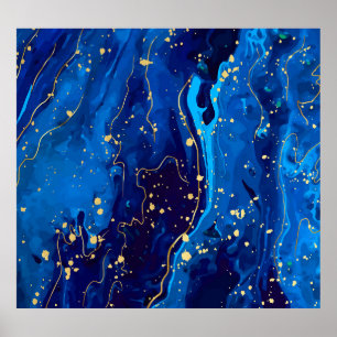 Affiche Texture de marbre bleu or luxueux