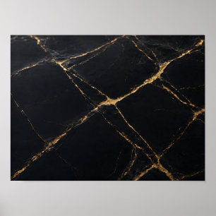 Affiche Texture de marbre noir avec veines d'or métallisé