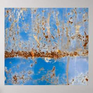 Affiche Texture de métal rouillé, fond bleu gratté.