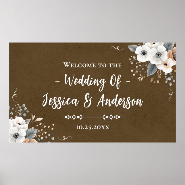 Affiche Texture de papier kraft faux mariage floral rustiq (Devant)