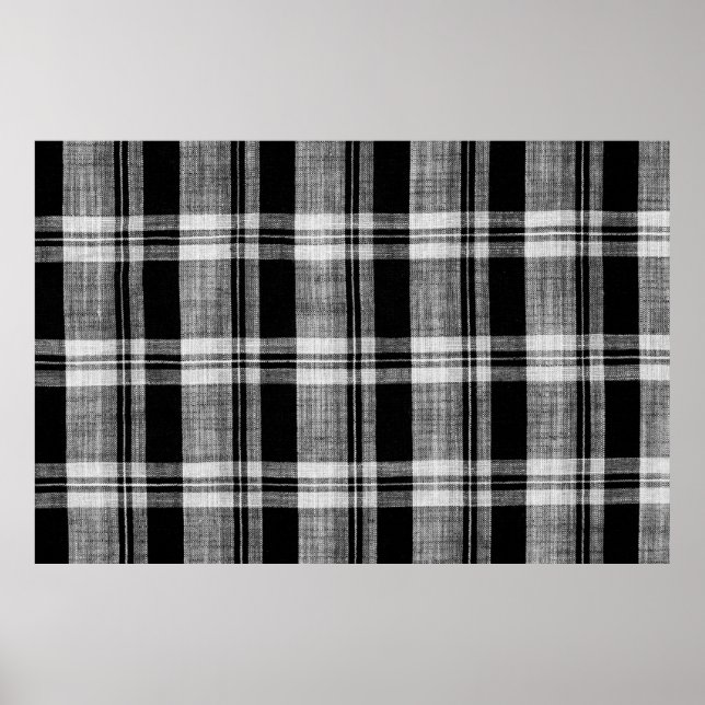 Affiche Texture en tissu blanc et noir à damiers plaid pou (Devant)