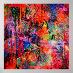 Affiche Texture florale rouge
