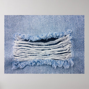 Affiche Texture Jeans bleu clair déchirée.