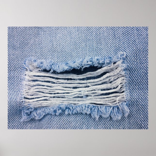 Affiche Texture Jeans bleu clair déchirée. (Devant)