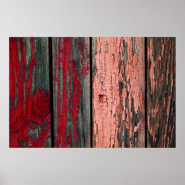 Affiche Texture of old wooden fence painted in red and ora (Devant)