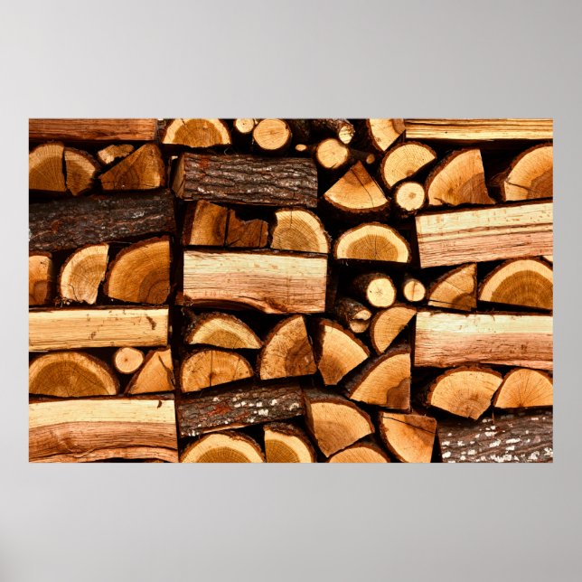 Affiche Texture. Pile de bois de feu haché stocké, hiver (Devant)