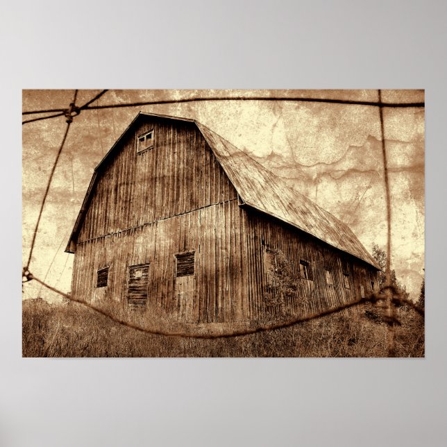 Affiche Texture Sépia Rustique Grange Vintage (Devant)