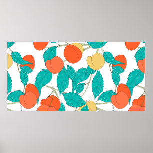 Affiche Texture transparente avec fruits et feuilles