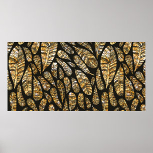 Affiche Texture transparente motif de plumes dorées