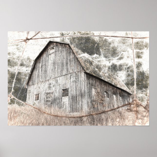 Affiche Texture Vintage Gris Brun Rustique Grange (Devant)