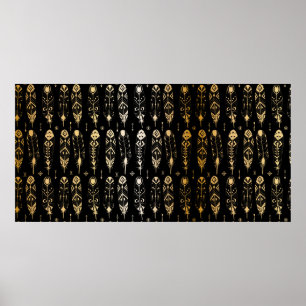 Affiche Textured golden feathers in tribal style. Seamless
