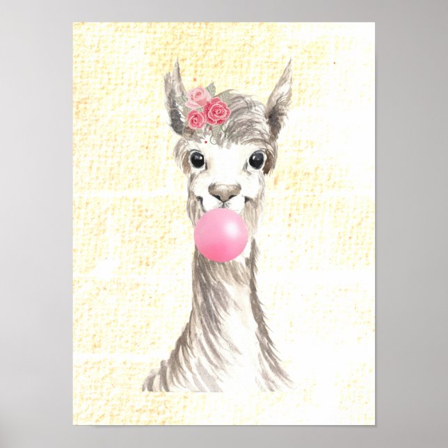 Affiche texturée à l'aquarelle du lama soufflant u (Devant)