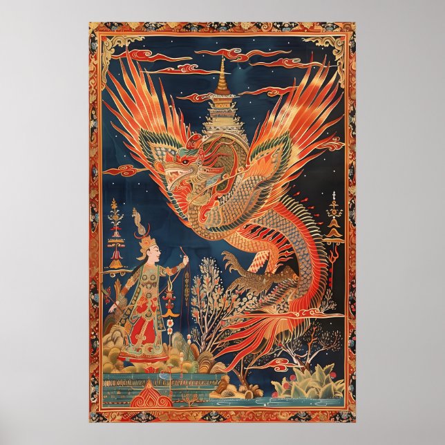 Affiche Thai Dragon and Phoenix Art Print Traditional (Devant)