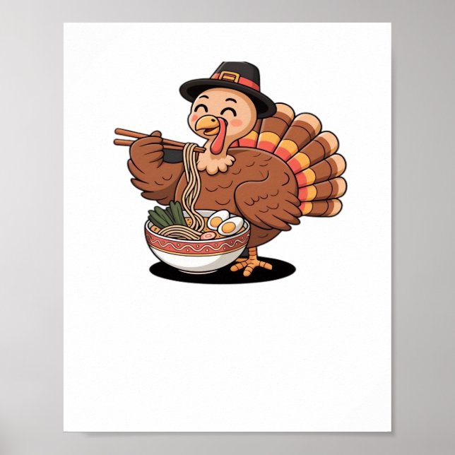 Affiche thaiksgiving turkey eats ramen Oversize T-shirt (Devant)