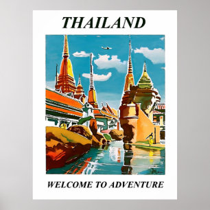 Affiche Thaïlande, bienvenue à l'aventure. Voyage vintage