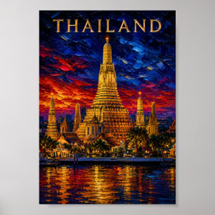 Affiche Thaïlande : Coucher de soleil radieux Wat Arun Art