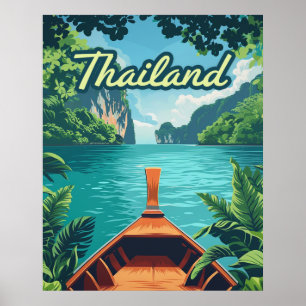 Affiche Thaïlande Tropical Island Long Tail Boat Vintage