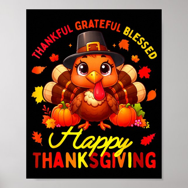 Affiche Thankful Grateful Blessed Happy Thanksgiving Turke (Devant)