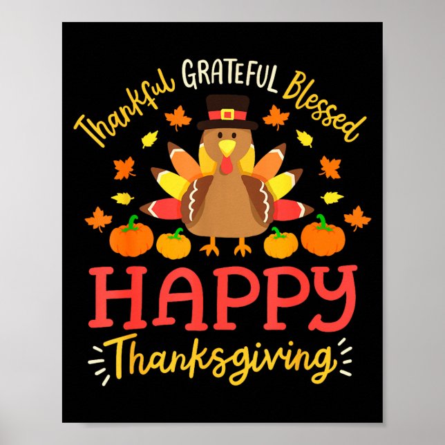 Affiche Thankful Grateful Blessed Happy Thanksgiving Turke (Devant)