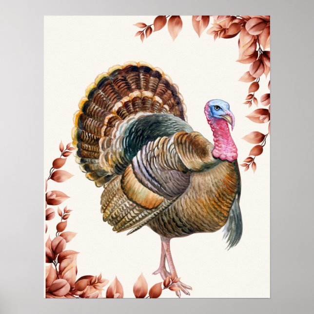 Affiche Thankgiving Turquie Aquarelle Photo Mur Art (Devant)